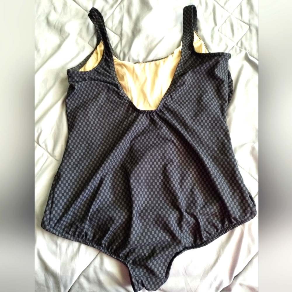 Vintage Checkered Black/Gray One Piece Swimsuit - Picture 2 of 4